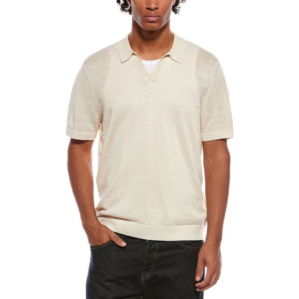 Onia Mens  Linen Johnny Collar Polo Sweater, Brown